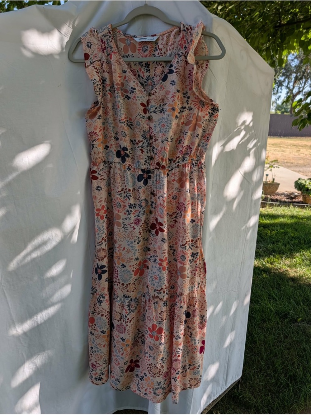 Sonoma Peach Floral Sleeveless Midi Dress 100% Rayon.